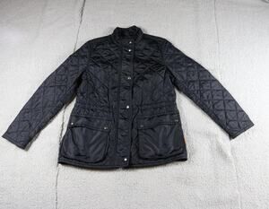 Coach Quilted Jacket Womens Small Black Diamond Puffer Zip Up Button Preppy